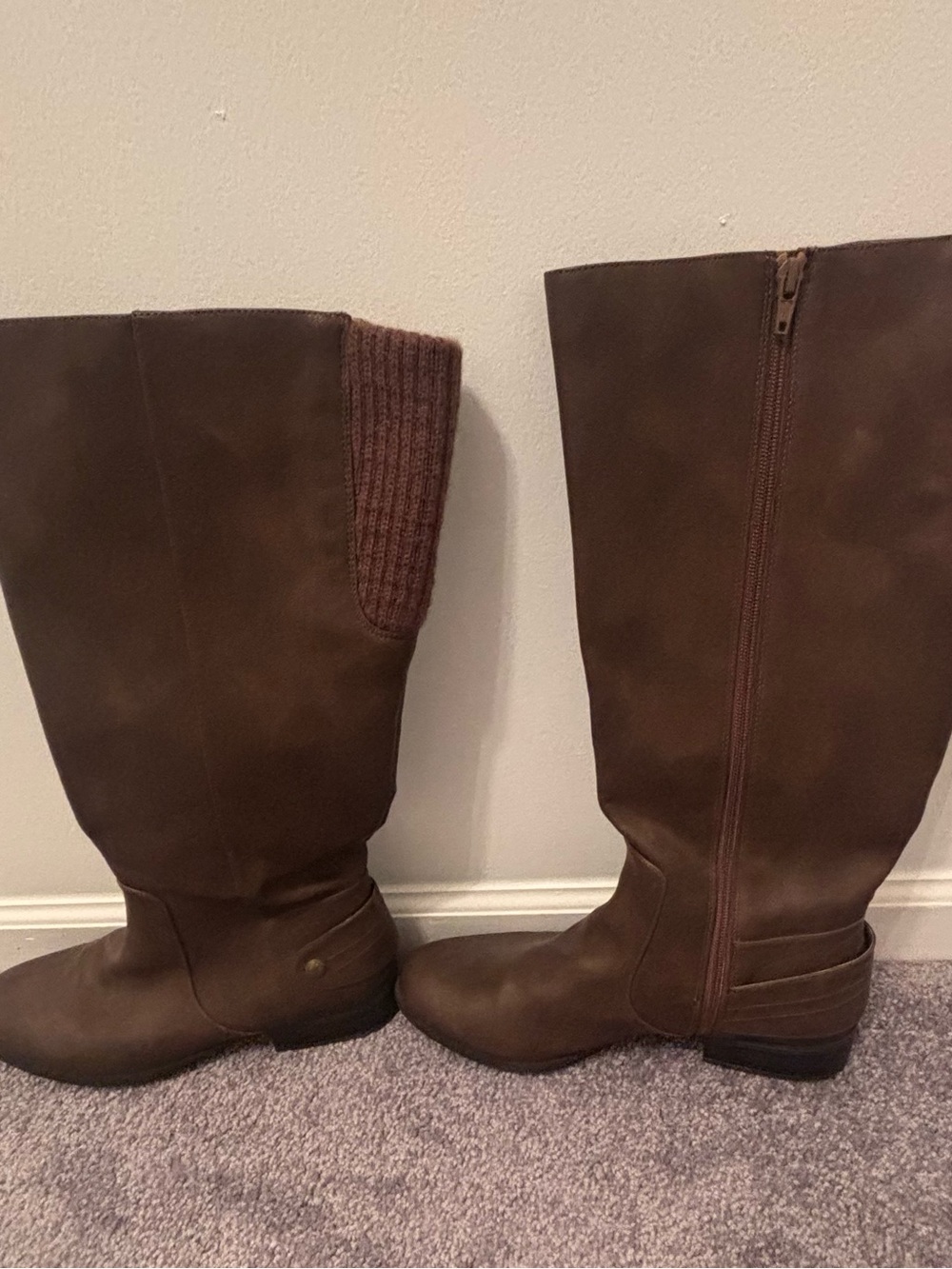 Women's Tall Brown Faux Leather Zip Boots Size 11M-WC